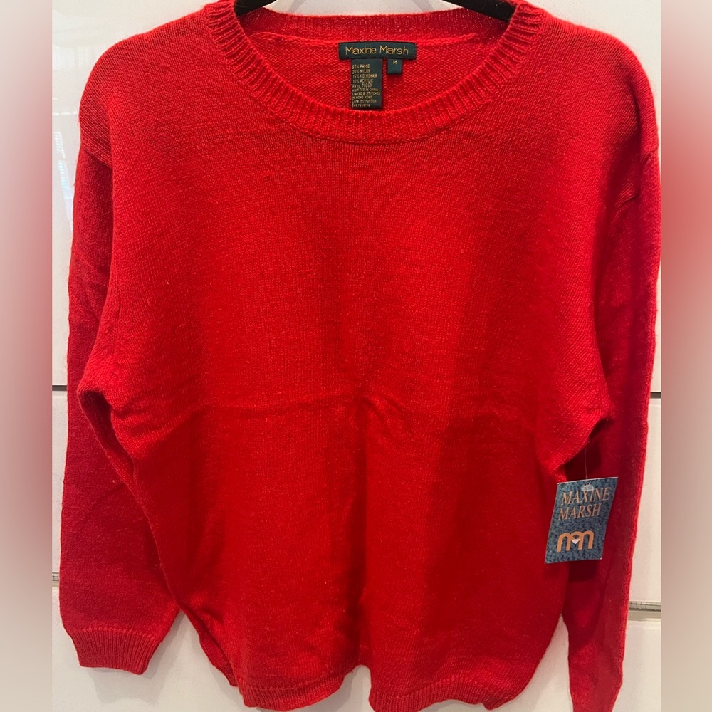 NWT 90’s Red Maxine Marsh Vintage Hand-loomed Crew Neck Soft ladies Sweater QVC